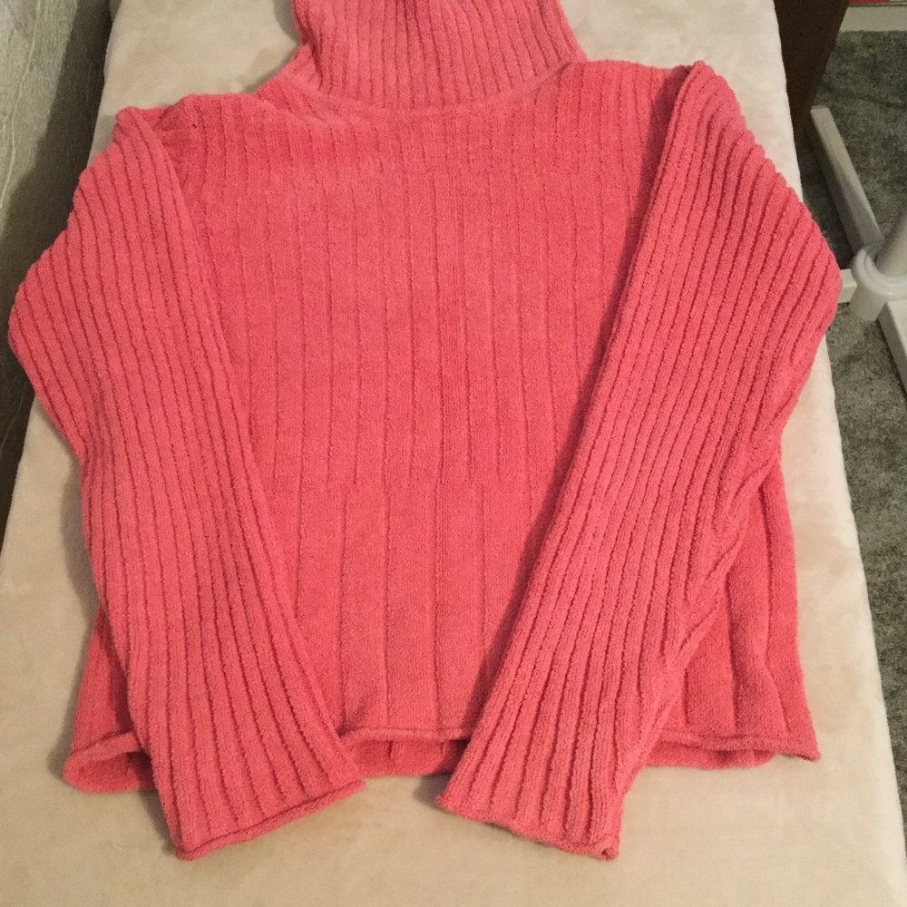 J jill pink fleece turtleneck sweater